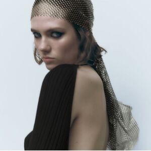 Zara black mesh bronze rhinestone bedazzled scarf summer resortwear vacation